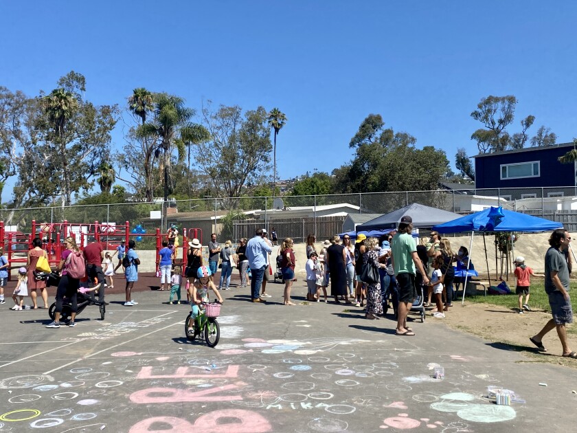 Incoming kindergartners and their parents gather at Bird Rock Elementary School on Aug. 27.