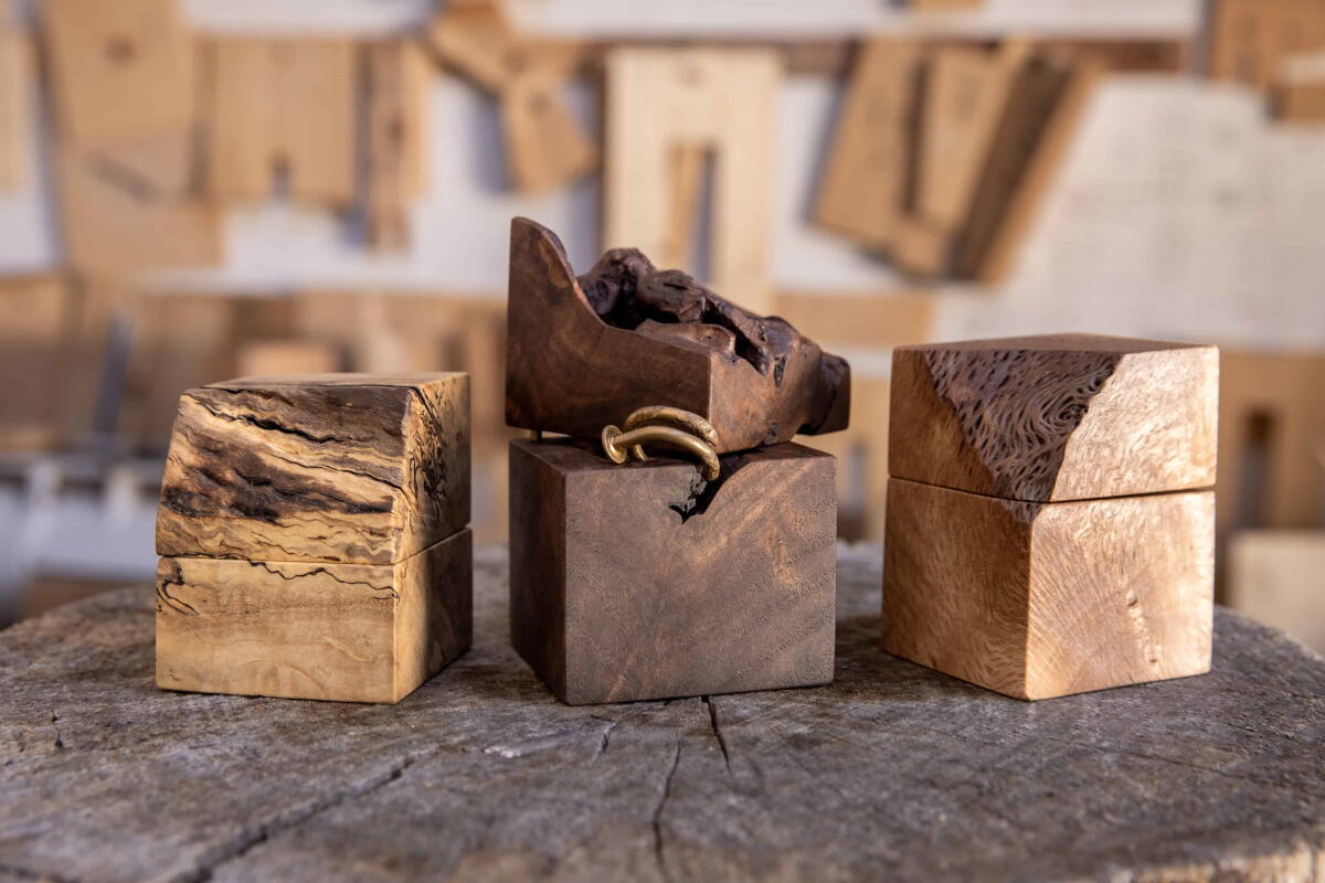 Three wooden ring boxes 
