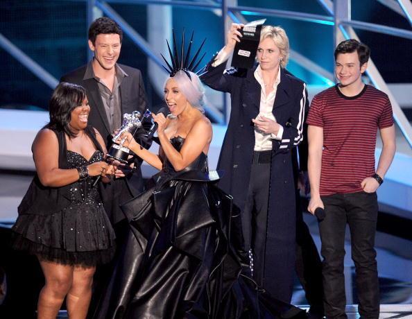 The dress was so heavy, Lady Gaga needed help up to the stage to accept her award for Best Pop Video.