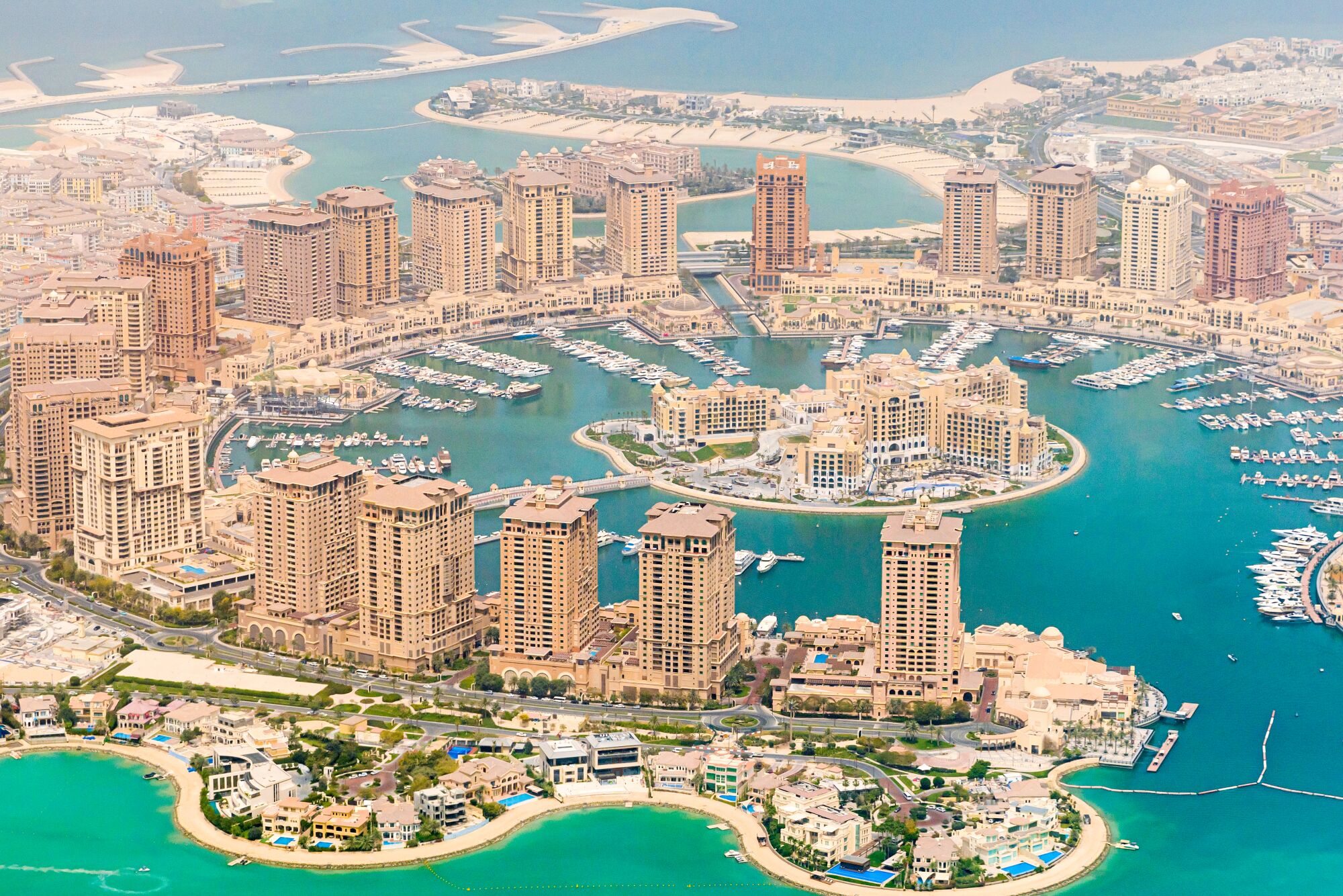 Aerial view of The Pearl, upscale residential area in Doha.