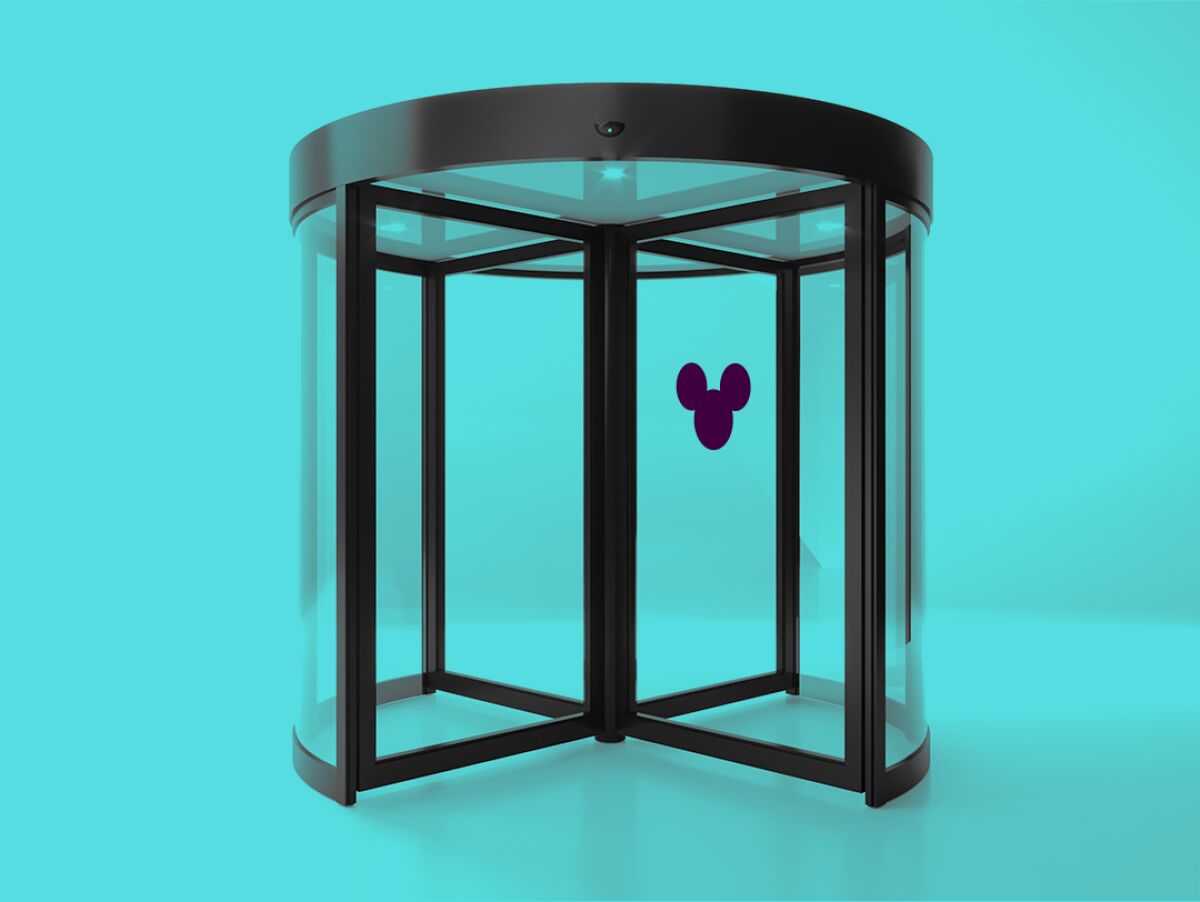 illustration of a revolving door with a mouse icon on one of the panels
