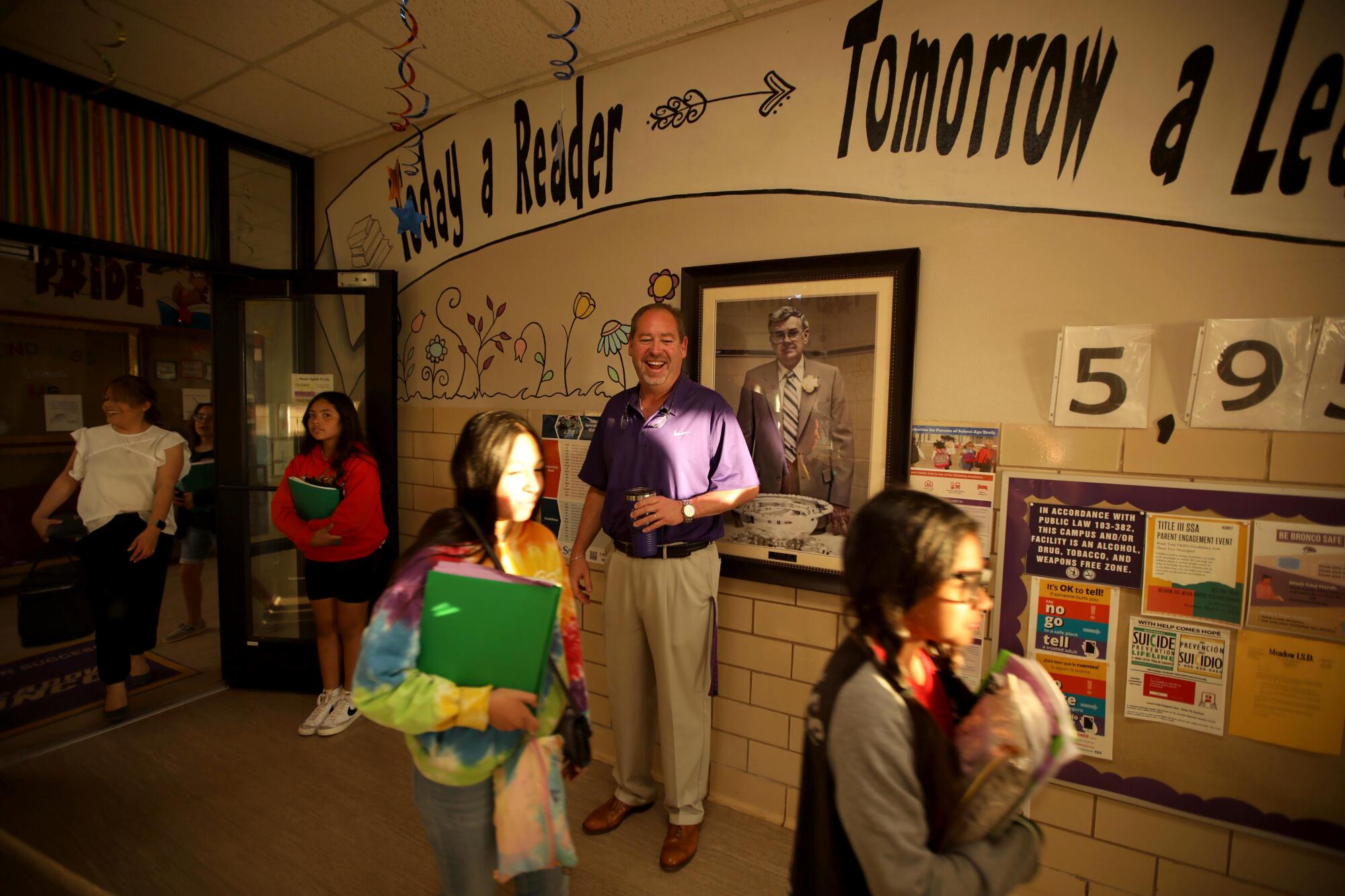 Bric Turner keeps an eye on students at Meadow School in Meadow, Texas