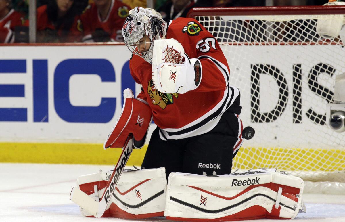 Chicago's Corey Crawford leads all playoff goalies in save percentage and goals-against average.