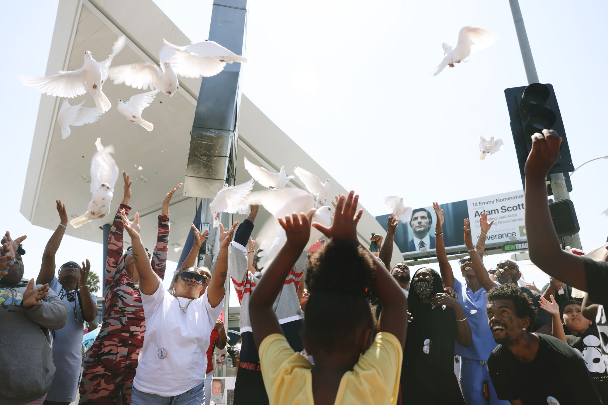 Doves are released during a memorial service