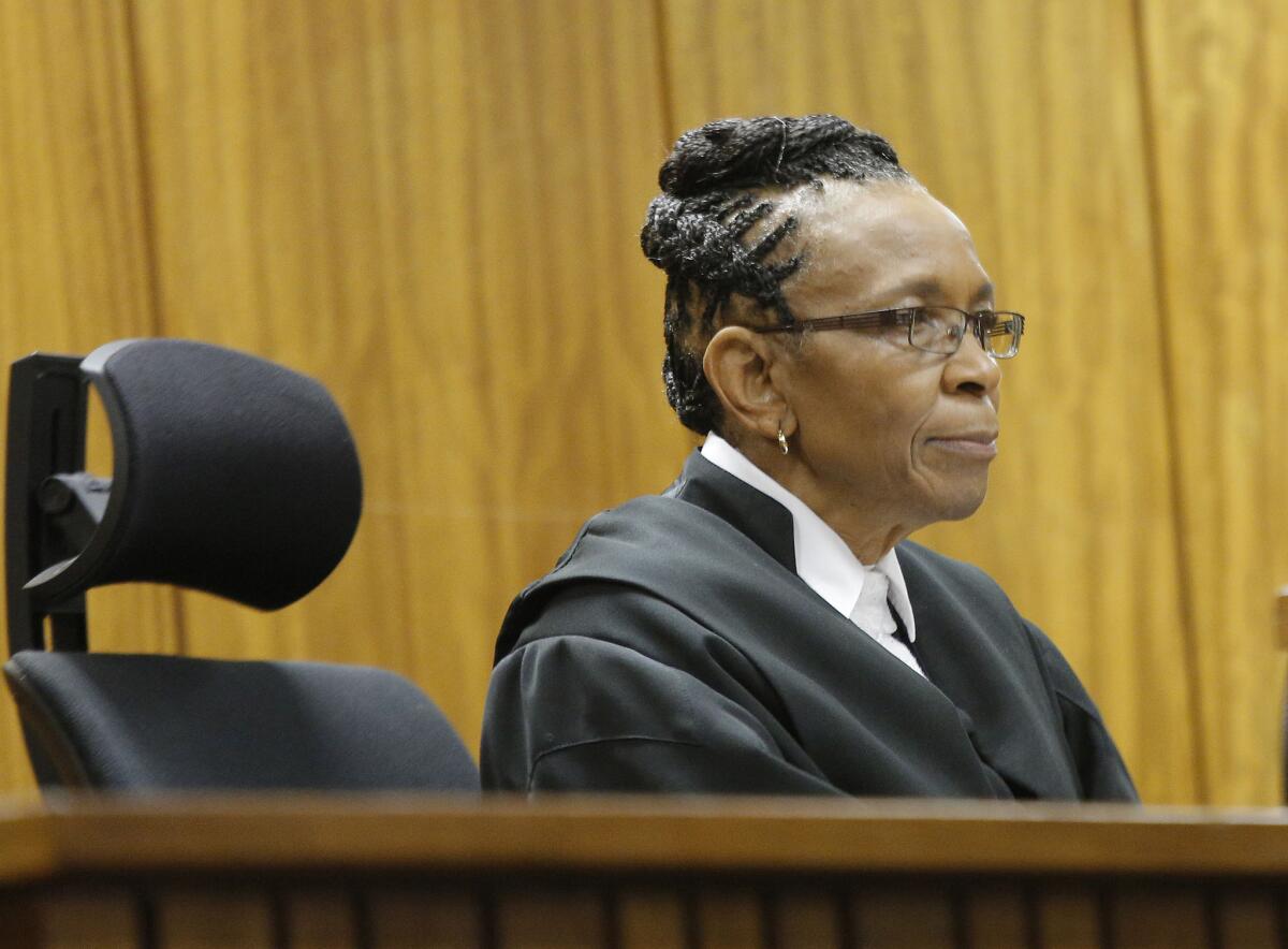 Judge Thokozile Masipa presides over a hearing in the Oscar Pistorius case in Pretoria, South Africa, on Dec. 9.