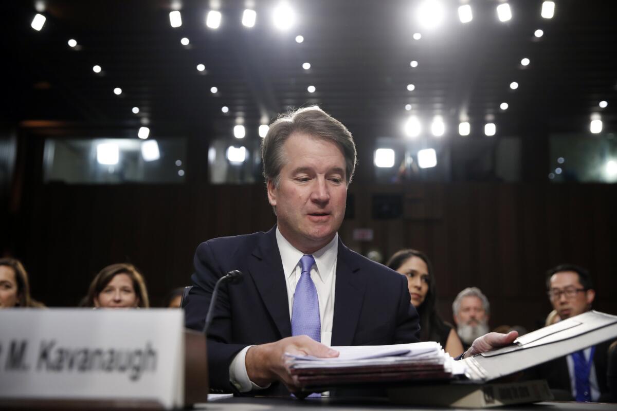 Then-Supreme Court nominee Brett Kavanaugh prepares to testify before the Senate Judiciary Committee on Sept. 6, 2018.