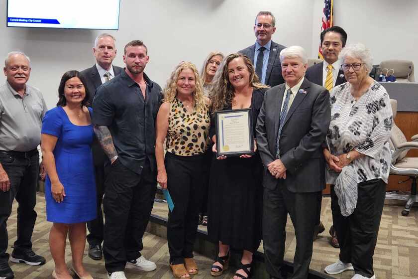 The Fountain Valley City Council presents a proclamation to the family of former city manager Robert Hall. Hall died on Friday at the age of 64.