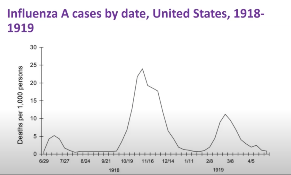 Influenza A cases by date in the U.S., 1918-1919