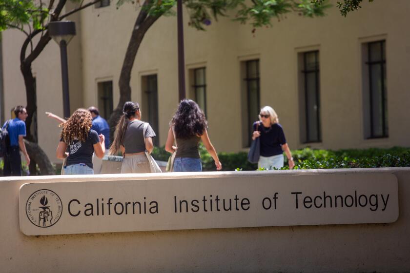 Pasadena, CA - August 08: People are seen on the campus of California Institute of Technology Thursday, Aug. 8, 2024 in Pasadena, CA. (Ringo Chiu / For The Los Angeles Times)