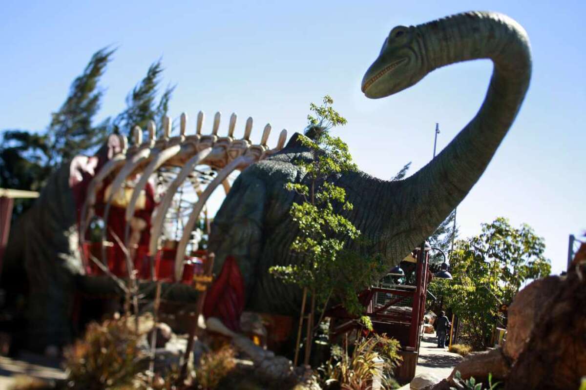 An Argentinosaurus awaits explorers at the Discovery Science Center's "Dino Quest" exhibit in Santa Ana.