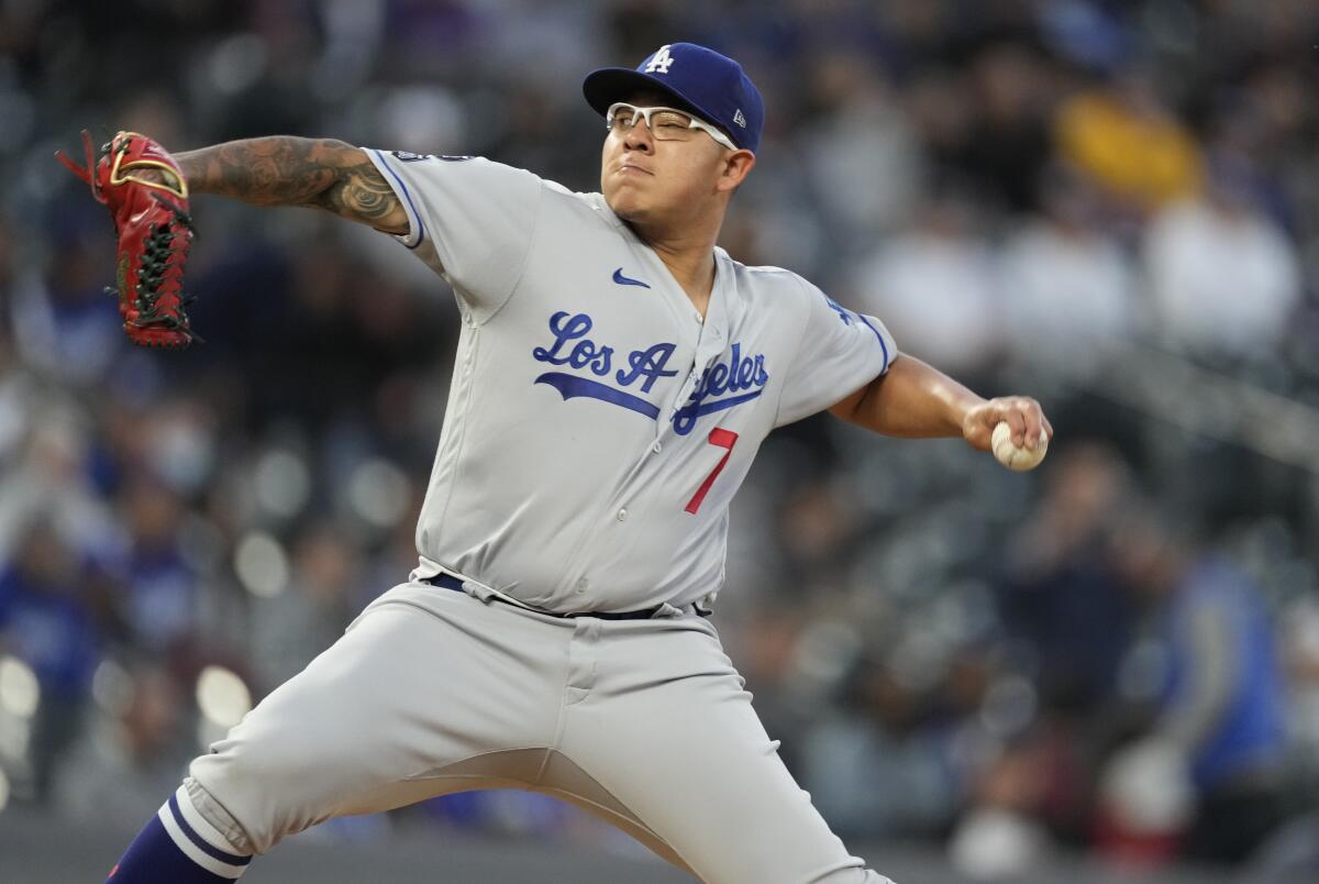 Dodgers pitcher Julio Urias works against the Colorado Rockies.