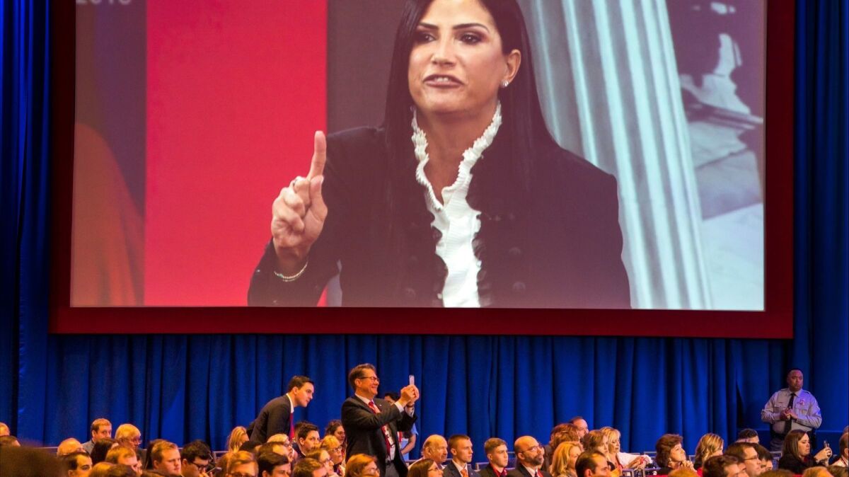 The NRA's Dana Loesch speaks at conference in Maryland in February.