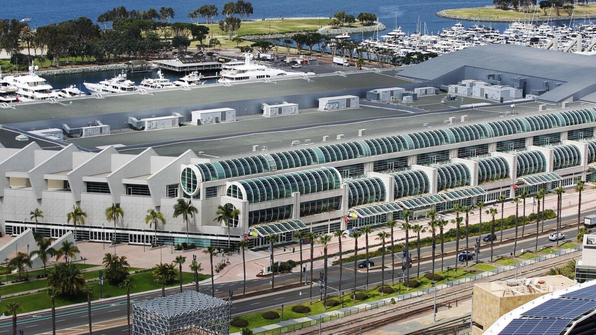 An initiative that would have raised San Diego's hotel tax to underwrite the expansion of the San Diego's Convention Center does not have enough signatures to make the November ballot. The convention center, which hosts events like Comic-Con is shown here on May 15, 2018. (Photo by K.C. Alfred/San Diego Union-Tribune)