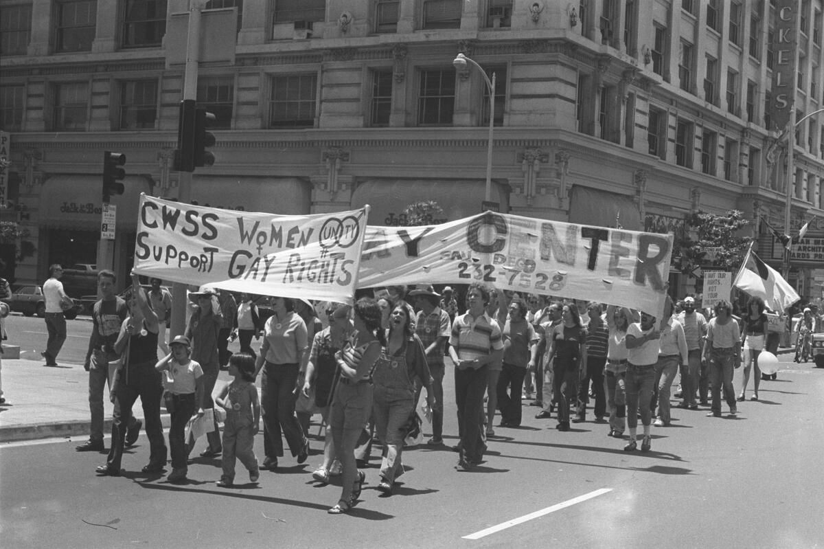 The 1977 Gay Pride Parade in downtown San Diego. 