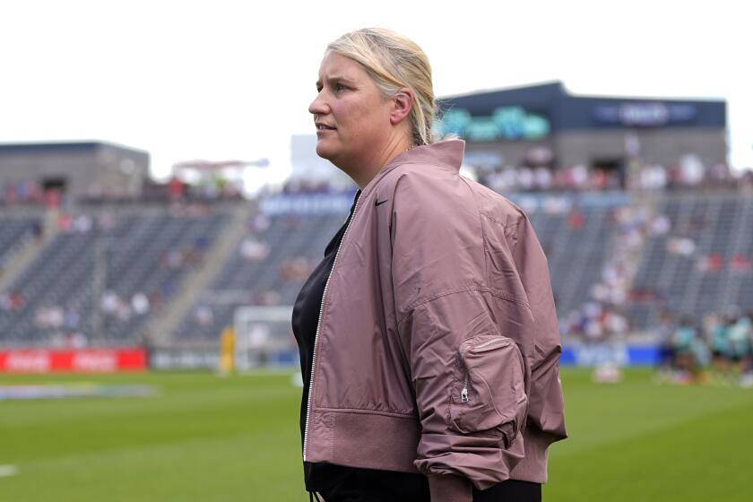 United States national women's soccer team head coach Emma Hayes heads to the locker room.