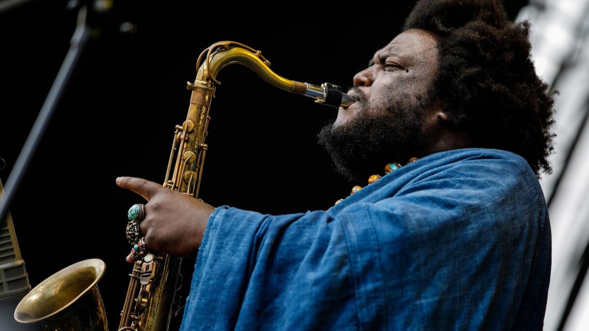 Kamasi Washington performs at the Arroyo Seco Weekend music festival.