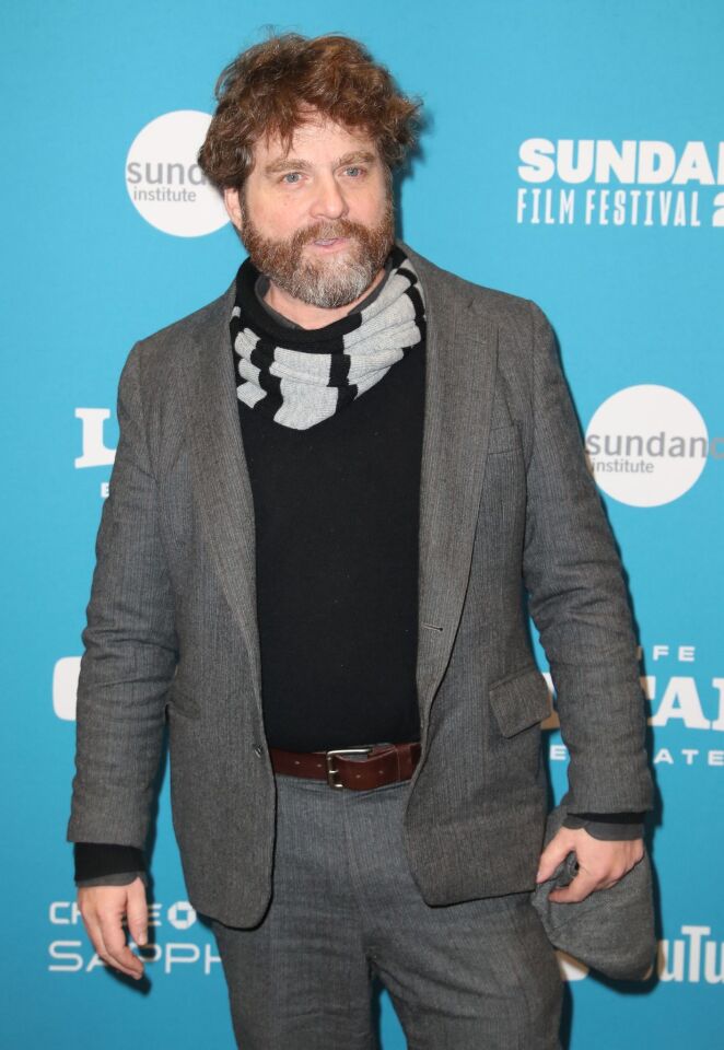 Zach Galifianakis arrives for the premiere of "Sunlit Night" at Sundance.