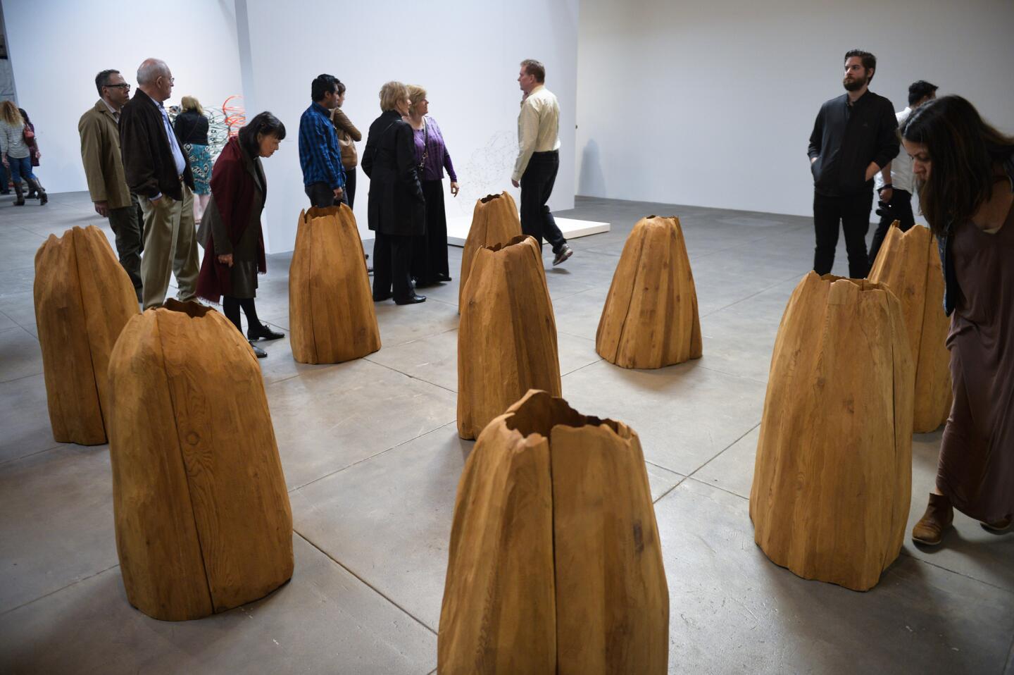 Artwork by Ursula von Rydingsvard on display in one of the multiple themed-galleries at the Hauser Wirth & Schimmel opening Sunday in the Arts District.