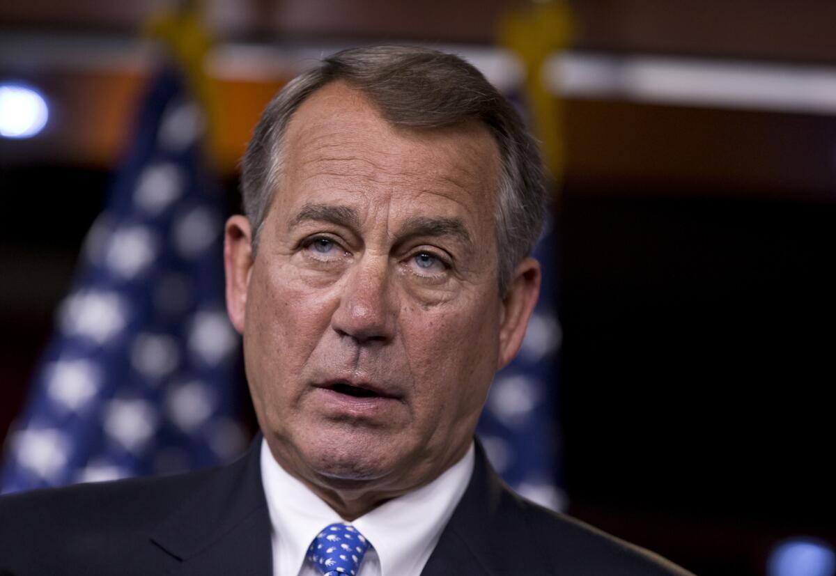 House Speaker John A. Boehner (R-Ohio) speaks during a news conference on Capitol Hill in Washington, on Aug. 1, 2013.