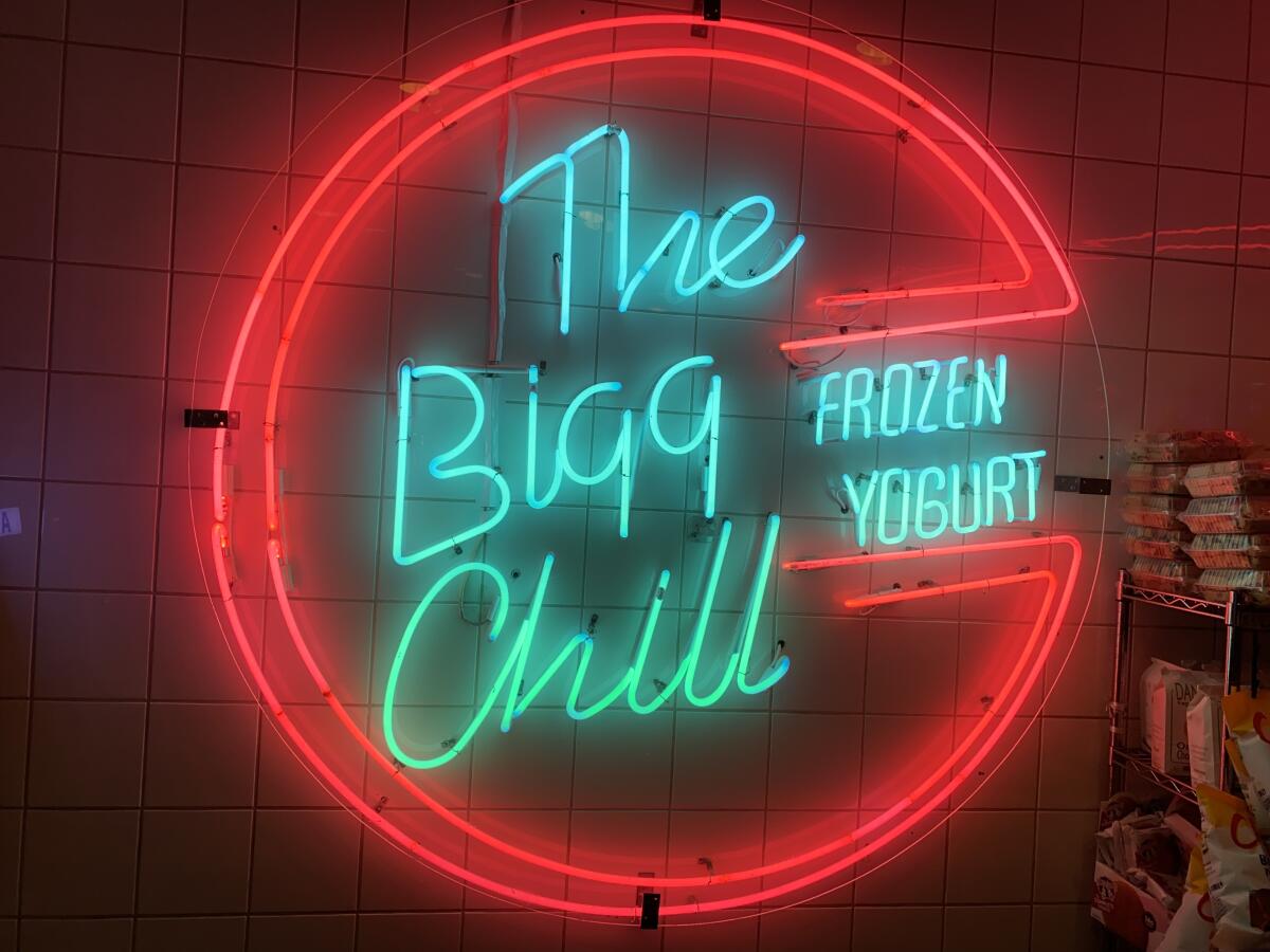 A neon sign for the Bigg Chill.