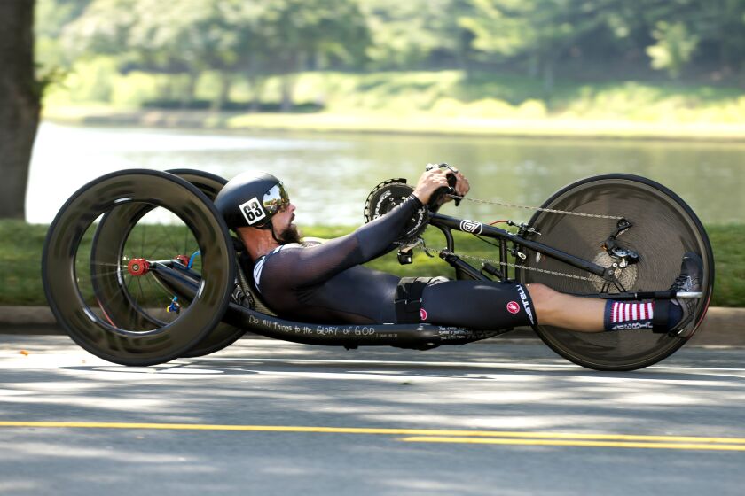 Thomas Davis was selected to the 2016 Paralympic team in the Men's handcycling category. Shown here during the Paralympic Cycling Time Trial. Huntersville, NC July 2, 2016 (Photo by Casey B. Gibson) *** Please Use Credit from Credit Field ***