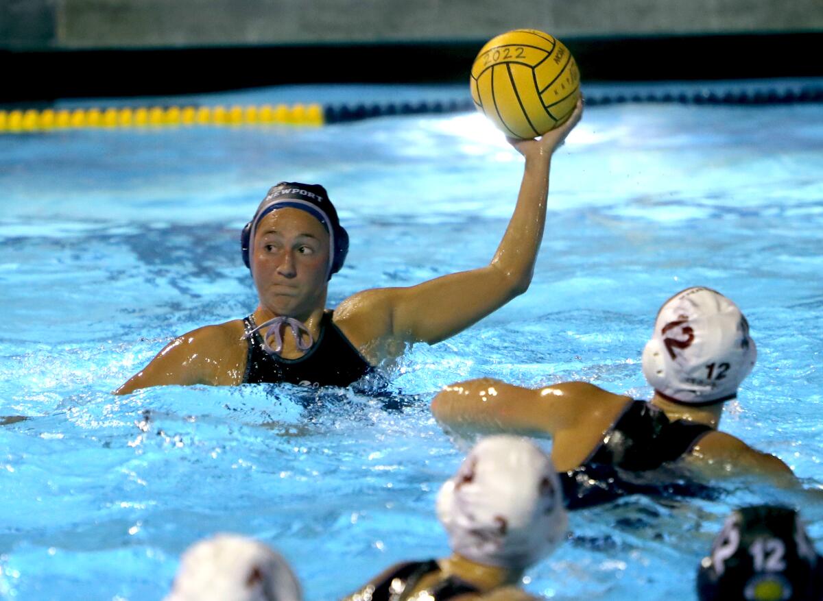 Newport Harbor's Avery Montiel takes a shot on goal in the CIF Southern Section Open Division Championship game Saturday.