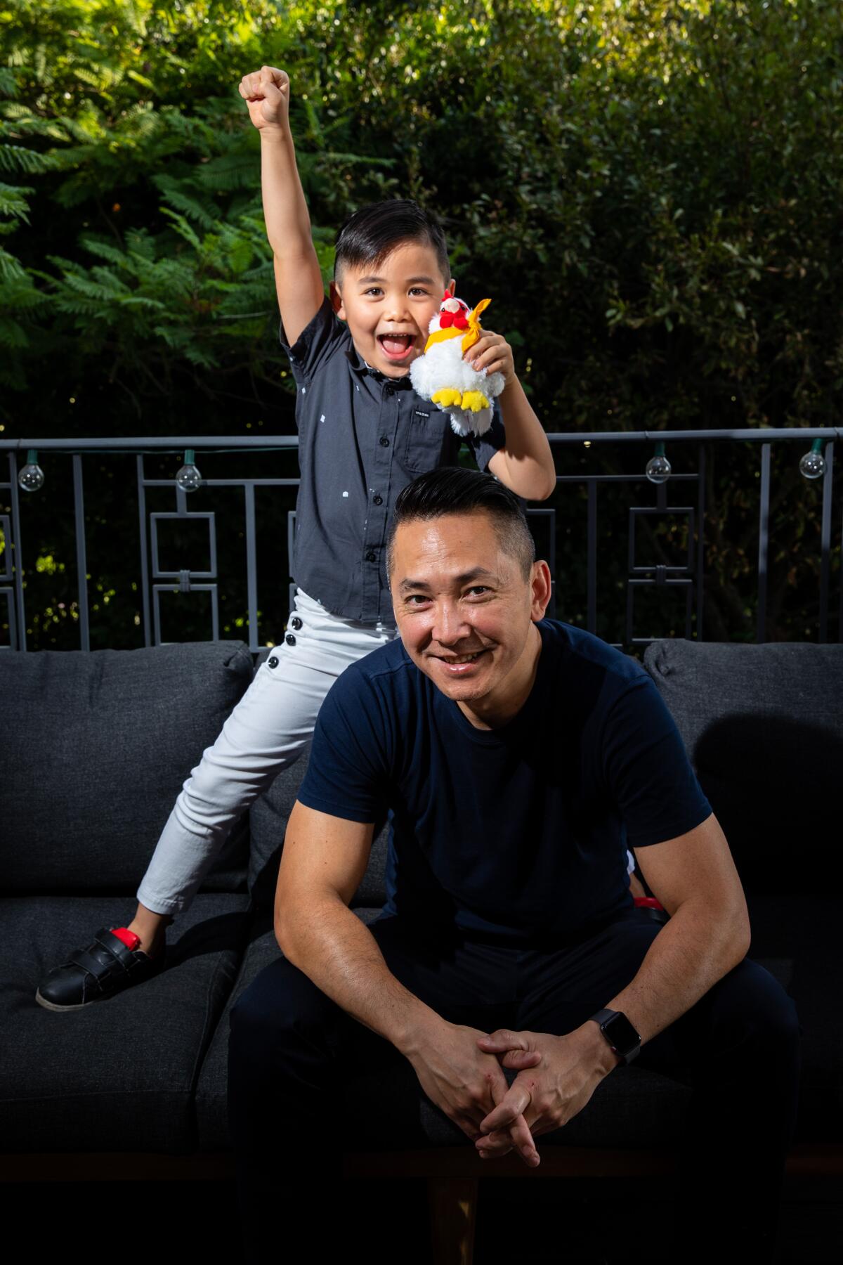 Pulitzer Prize-winning author Viet Thanh Nguyen ("The Sympathizer"), photographed with son Ellison on Oct. 20, 2020.