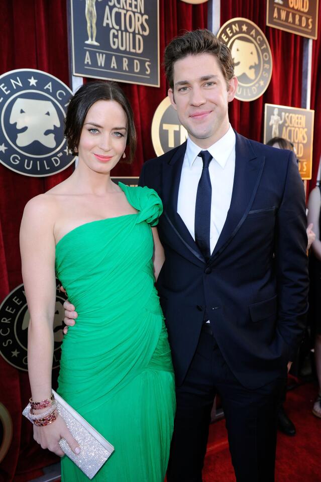 Emily Blunt and husband John Krasinski. He's in "The Office," the cast of which is up for ensemble in a comedy series.