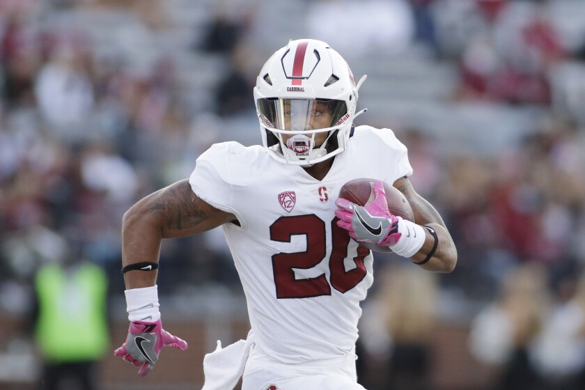 Running back Austin Jones carries the ball for Stanford against Washington State on Oct. 16.