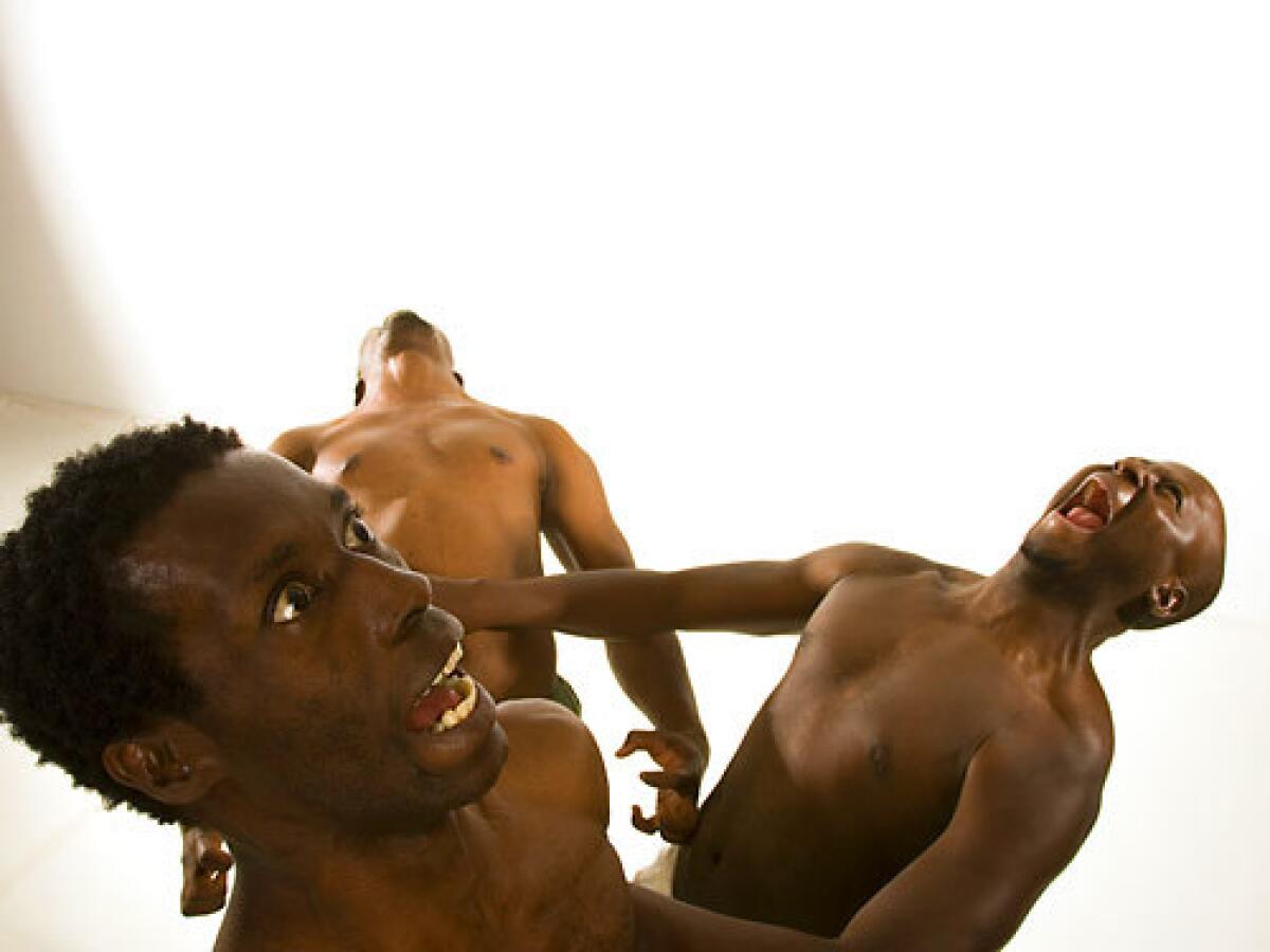 ALL TOGETHER NOW: Left to right, Aboubacar Kouyate, Wilfried Souly, and Olivier Tarpaga, of the Baker & Tarpaga Dance Project, perform as part of the New Original Works Festival 2008.