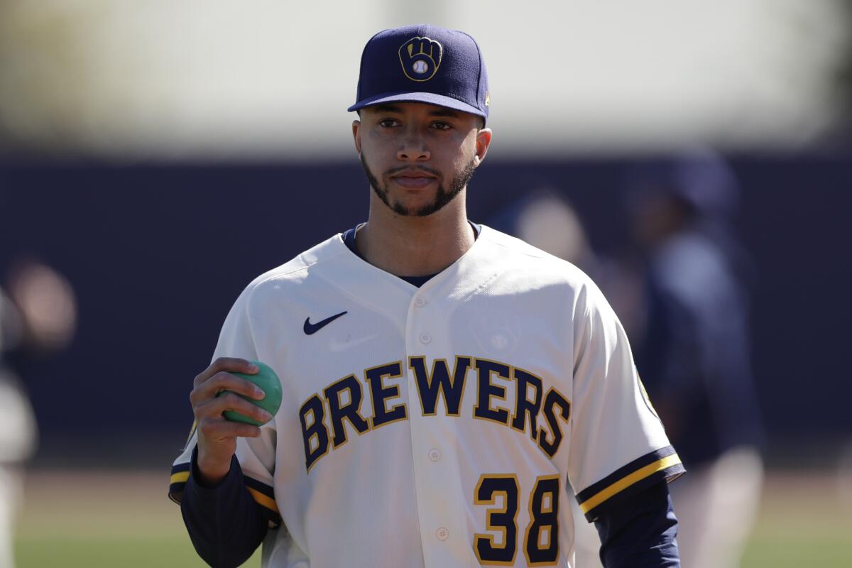 Milwaukee Brewers relief pitcher Devin Williams during spring training.