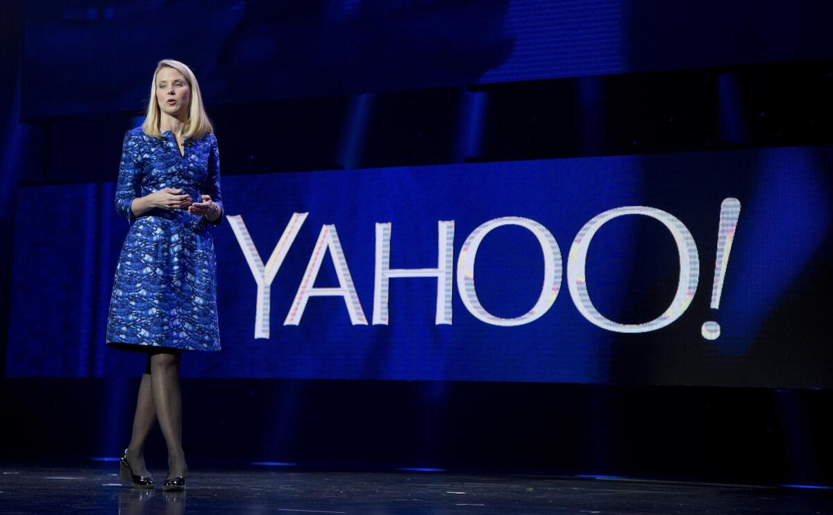 In this Jan. 7, 2014, file photo, Yahoo President and CEO Marissa Mayer speaks during the International Consumer Electronics Show in Las Vegas.