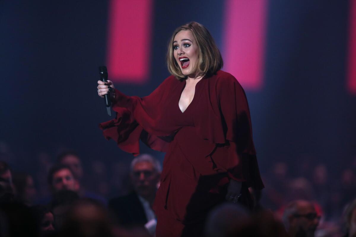 Adele is seen at last week's Brit Awards in London.