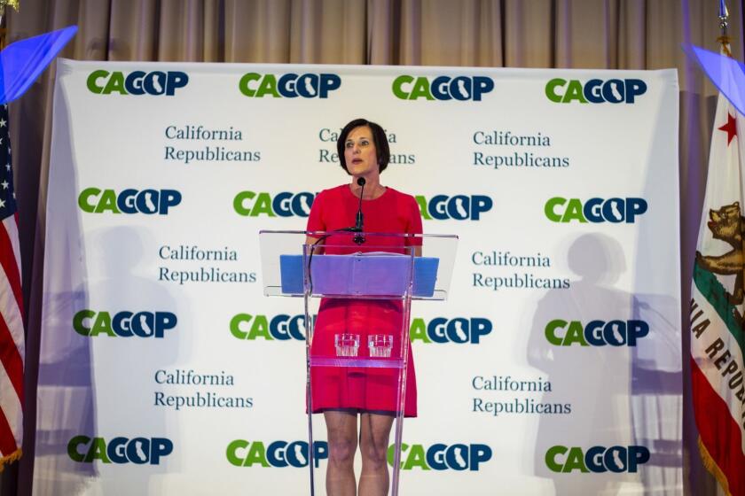 SAN DIEGO, CALIF. - MAY 04: Rep Mimi Walters speaks during the California Congressional Dinner during Day 01 of the 2018 California Republican Party Convention and Candidate Fair at the Sheraton San Diego Hotel & Marina on Friday, May 4, 2018 in San Diego, Calif. (Kent Nishimura / Los Angeles Times)
