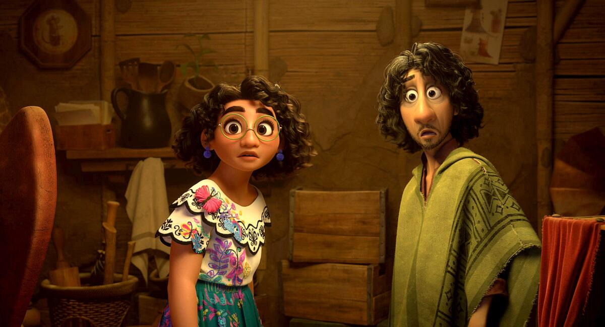 An animated girl wearing glasses and a man wearing a poncho.