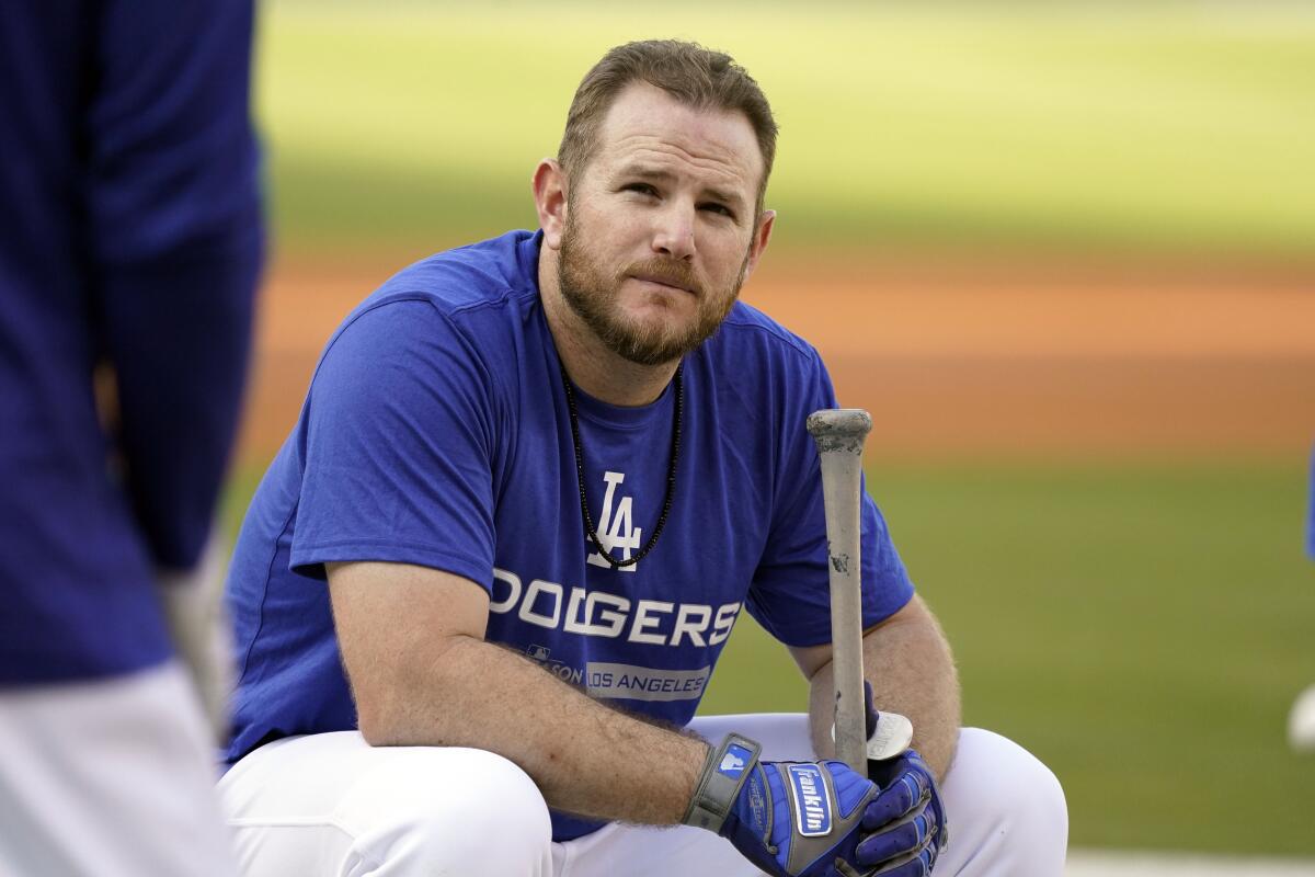 Dodgers infielder Max Muncy takes part in batting practice on Friday at Dodger Stadium.