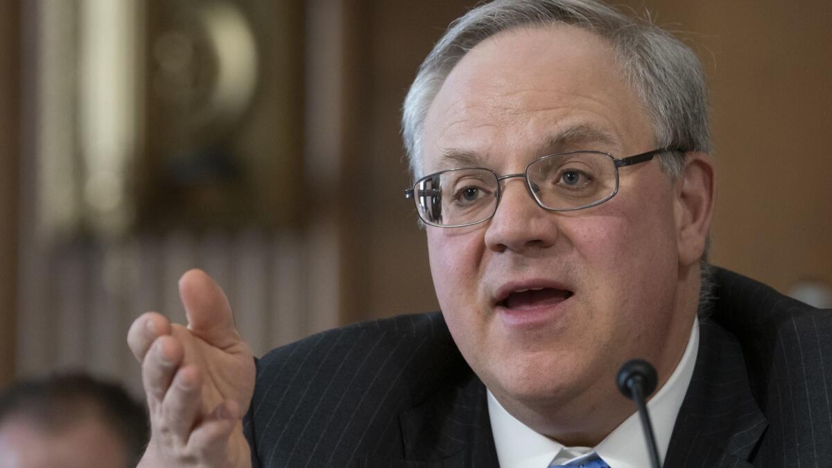 David Bernhardt speaks at his confirmation hearing to head the Interior Department on Capitol Hill on March 28.