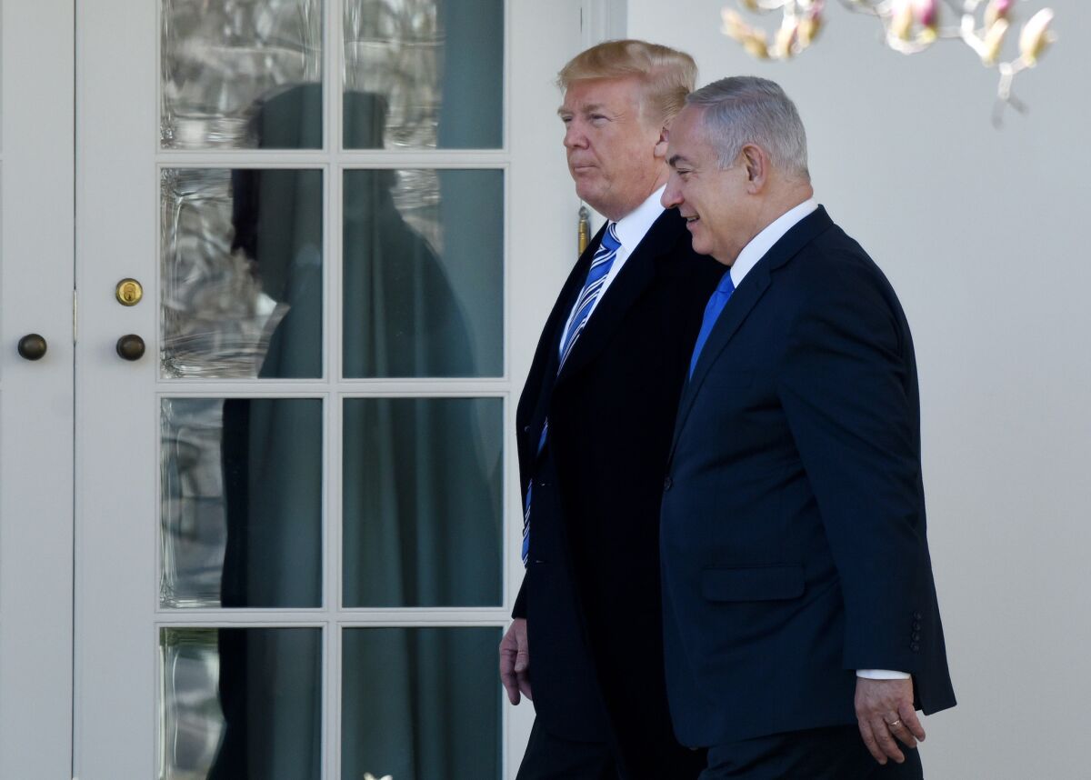 President Trump and Israeli Prime Minister Benjamin Netanyahu  outside the Oval Office on March 25, 2018.