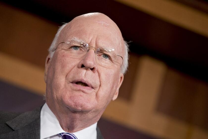 Senate Judiciary Committee Chairman Patrick Leahy speaks to reporters after Republicans blocked the judicial nomination of Cornelia Pillard.