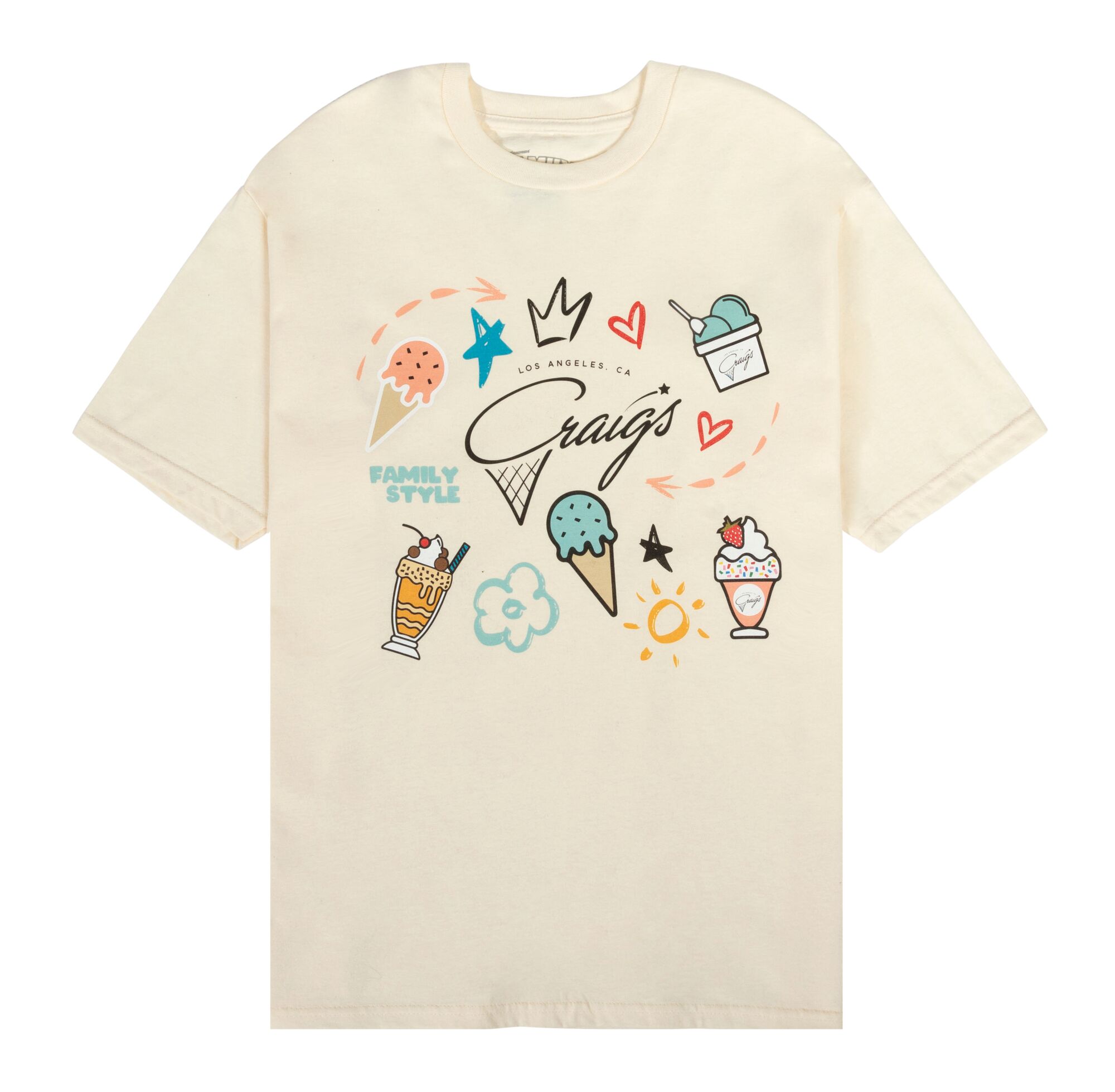 T-shirt fantaisiste de couleur crème avec des dessins de glaces