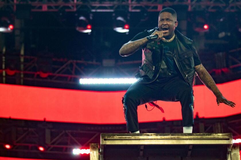 Mandatory Credit: Photo by ETIENNE LAURENT/EPA-EFE/REX (10215896be) YG performs on stage during the Coachella Valley Music and Arts Festival in Indio, near Palm Springs, California, USA, 21 April 2019. The festival runs from 12 to 21 April 2019. Coachella Valley Music and Arts Festival 2019 in Indio, California, USA - 21 Apr 2019 ** Usable by LA, CT and MoD ONLY **
