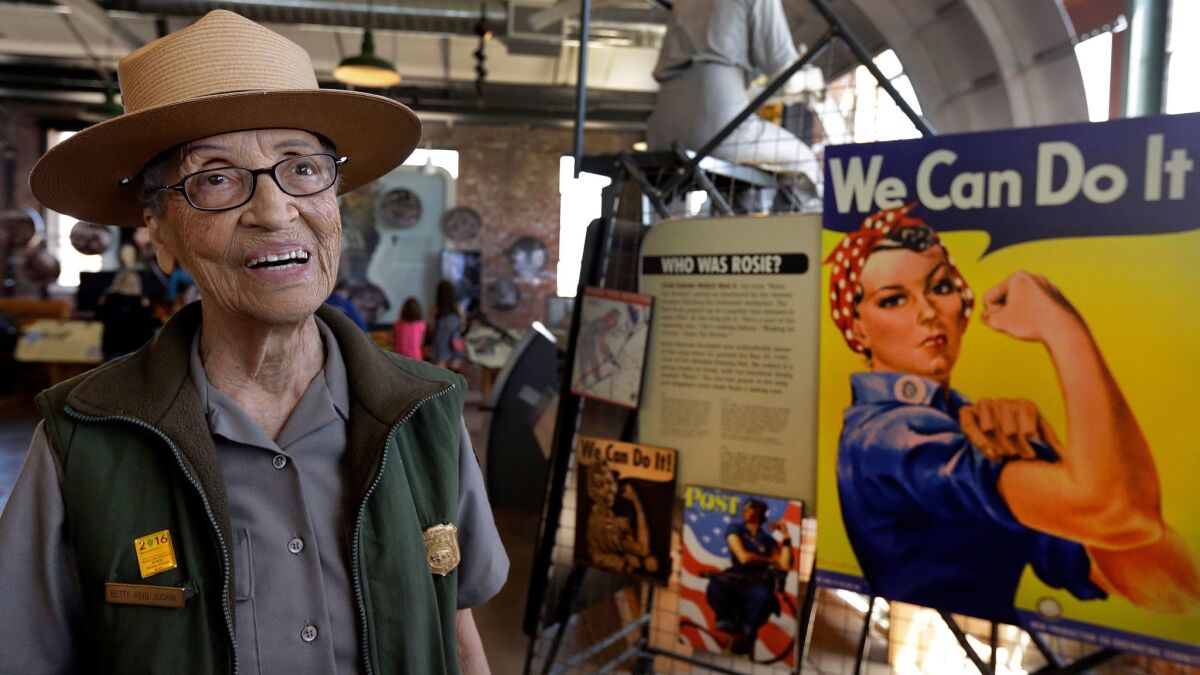 National Park Service Ranger Betty Reid Soskin is all smiles at the Rosie the Riveter World War II Home Front National Historical Park in Richmond, Calif.