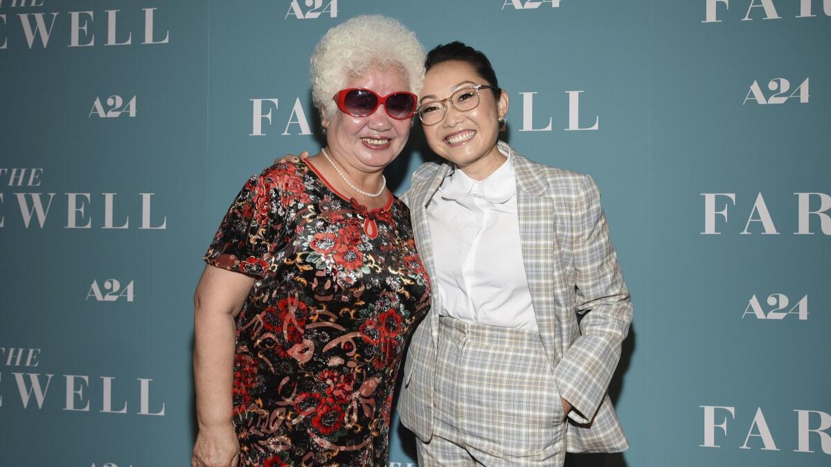 Wang (right) had to convince her real great-aunt Lil Nai Nai aka Lu Hong to play herself in 'The Farewell."