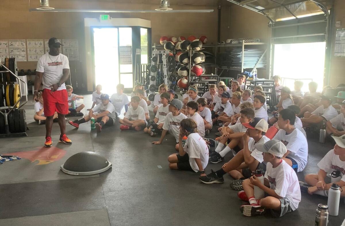 Marty Graham instructing in the weight room.