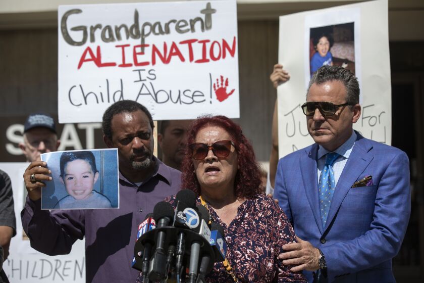 LOS ANGELES, CALIF. - JULY 16, 2019: Eva Hernandez, the great-grandmother of Noah Cuatro, a 4-year-old boy who died on July 6, speaks at a press conference at the Los Angeles County Department of Child and Family Services in Los Angeles, Calif. on Tuesday, July 16, 2019. CuatroÕs parents claim he drowned, but his death is being investigated as a possible homicide. (Liz Moughon / Los Angeles Times)
