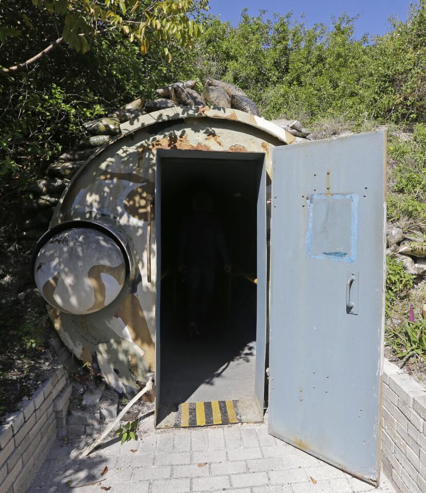 This photo taken Friday, Feb. 26, 2016, shows the entrance to President John F. Kennedy's bunker on Peanut Island in Riviera Beach, Fla.