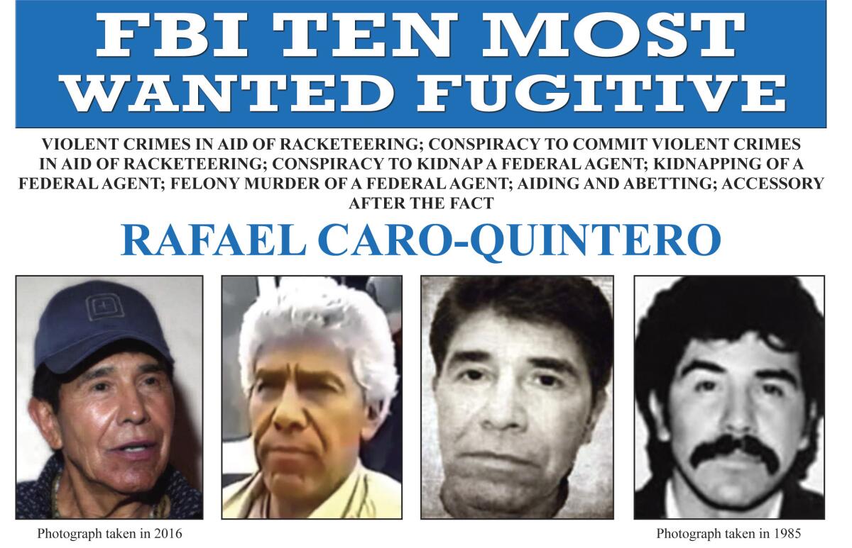 ARCHIVO - Esta imagen publicada por el FBI muestra el cartel de búsqueda de Rafael Caro-Quintero, 
