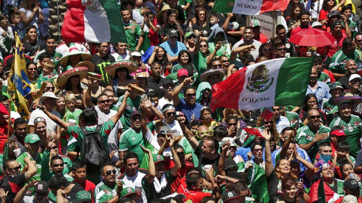 Hundreds gathered to watch a live telecast at Plaza Mexico in Lynwood in 2014 as Mexico took on host country Brazil in the World Cup.
