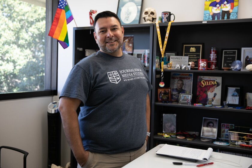 Professor Nate Rodriguez poses for a portrait at San Diego State University on Wednesday, March 23, 2022.