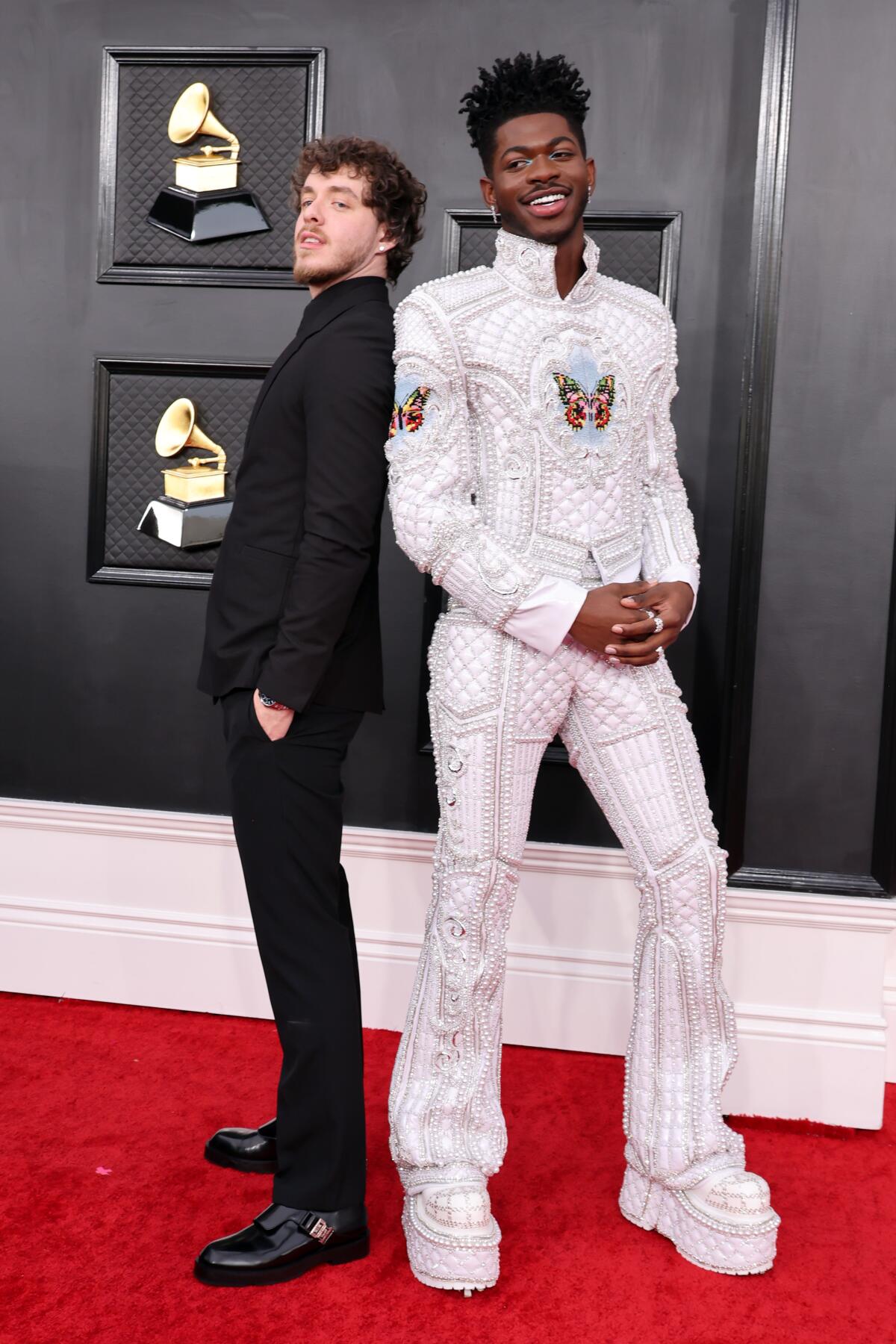 Jack Harlow and Lil Nas X attend the 64th Grammy Awards